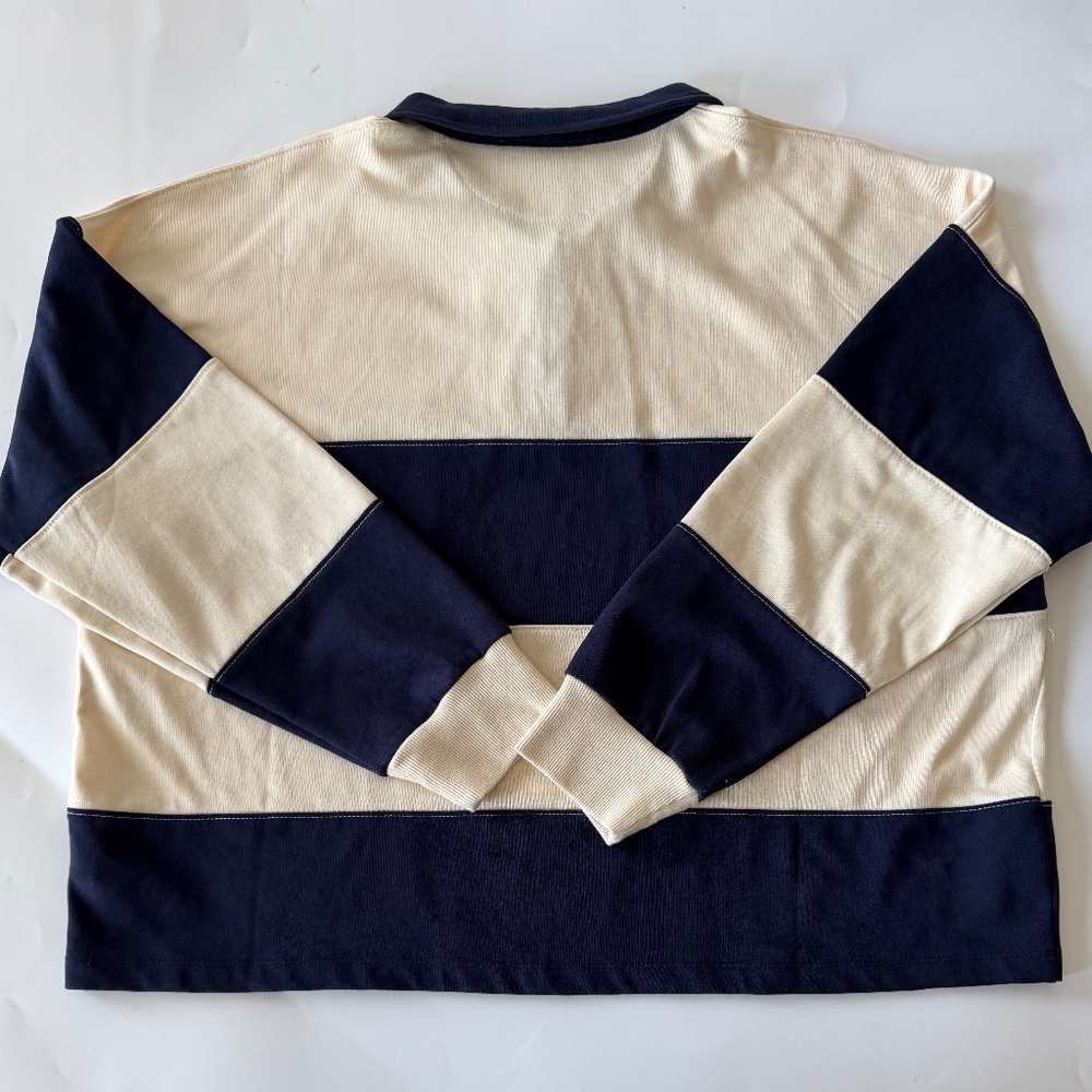 Long Sleeve Navy and Cream Stripe Button-Down Shirt - Picture 6 of 7
